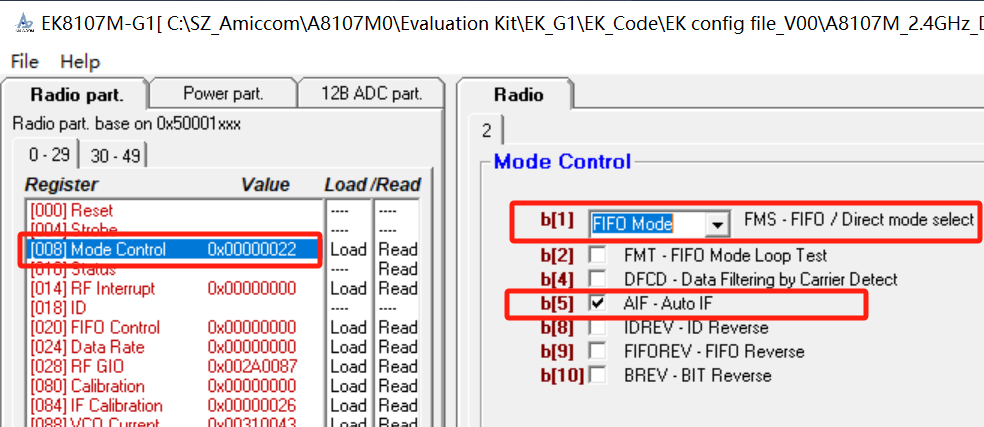 如何設定A8107M0 EK(Evaluation Kit) Board成FIFO mode，並發射FIFO封包